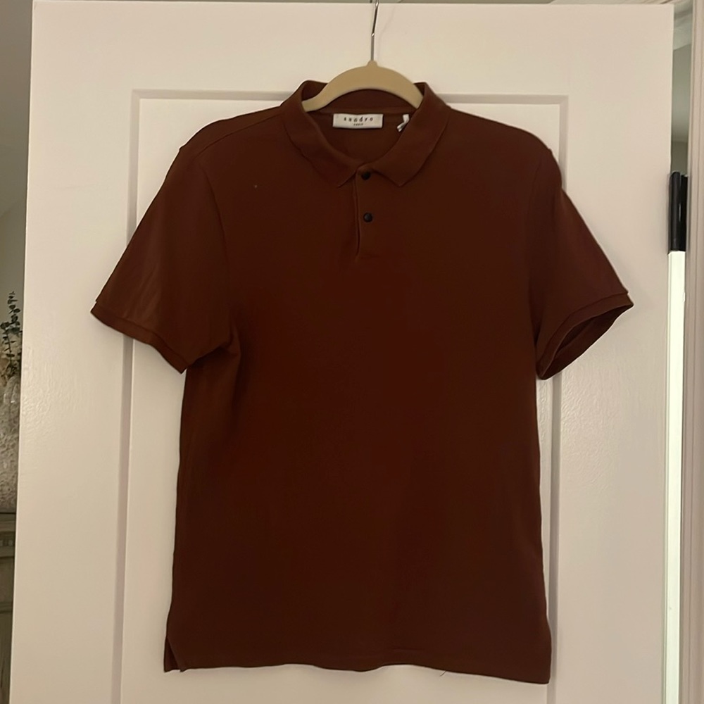 Sandro Paris Polo Shirt - Size Medium - Dark Red/Brown - 100% Cotton